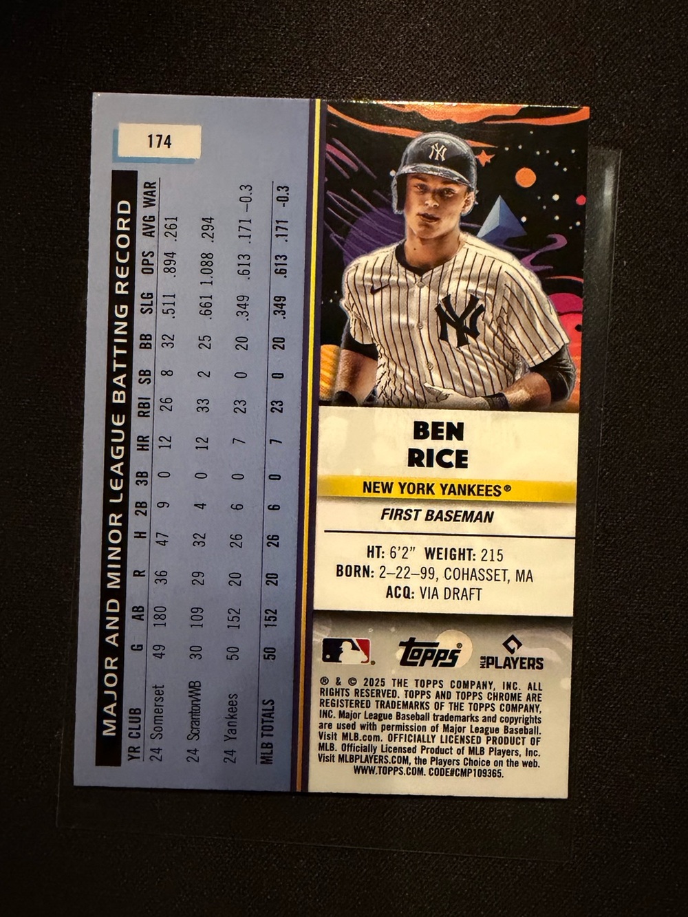 2025 Topps Chrome Cosmic Refractor Ben Rice Rookie Card - Picture 2 of 2